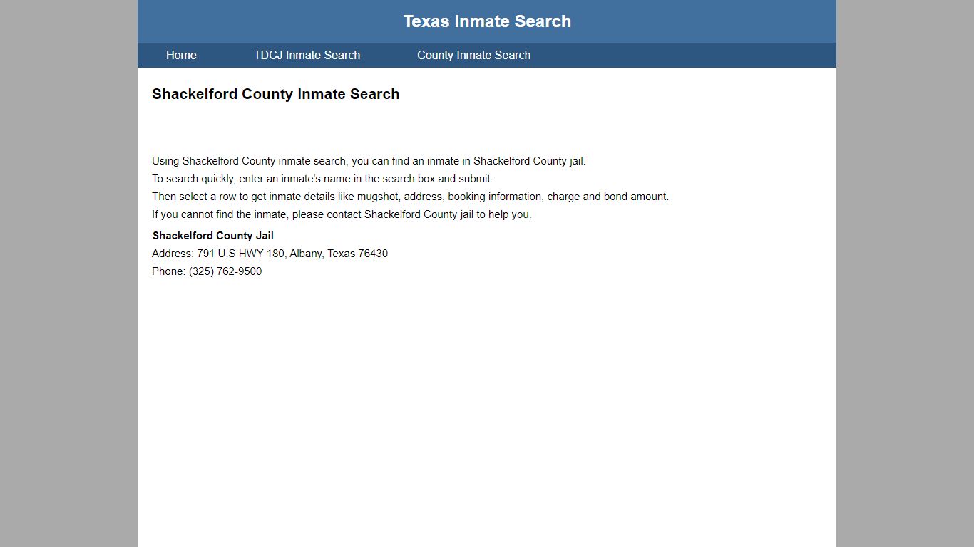 Shackelford County Inmate Search